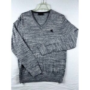 Express Mens V-Neck Space Dye Marl Sweater Blue White Lion Logo ID 42595